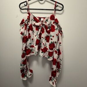 H&M Floral long sleeve off the shoulders top